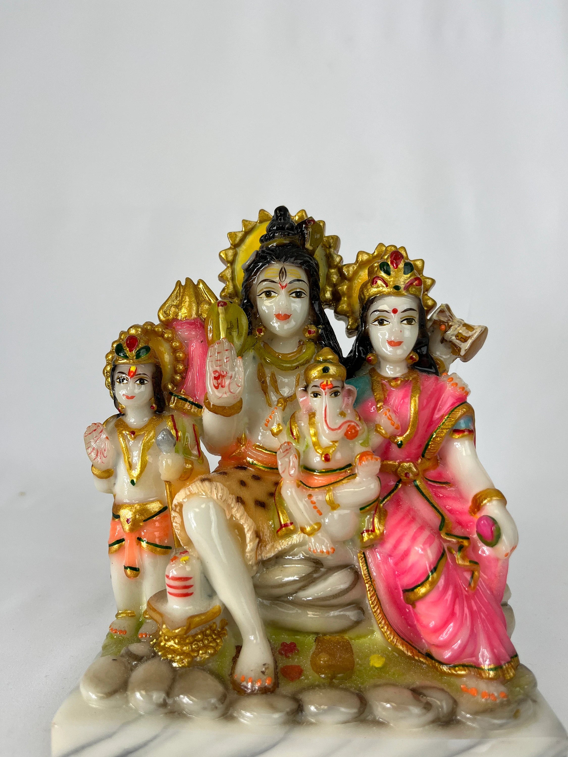 Lord Shiva Parvati Kartikeya and Ganesha Murti | Mahadev Family Idol Home Decoration Pooja Gift Idol | multicolor, gold and white available