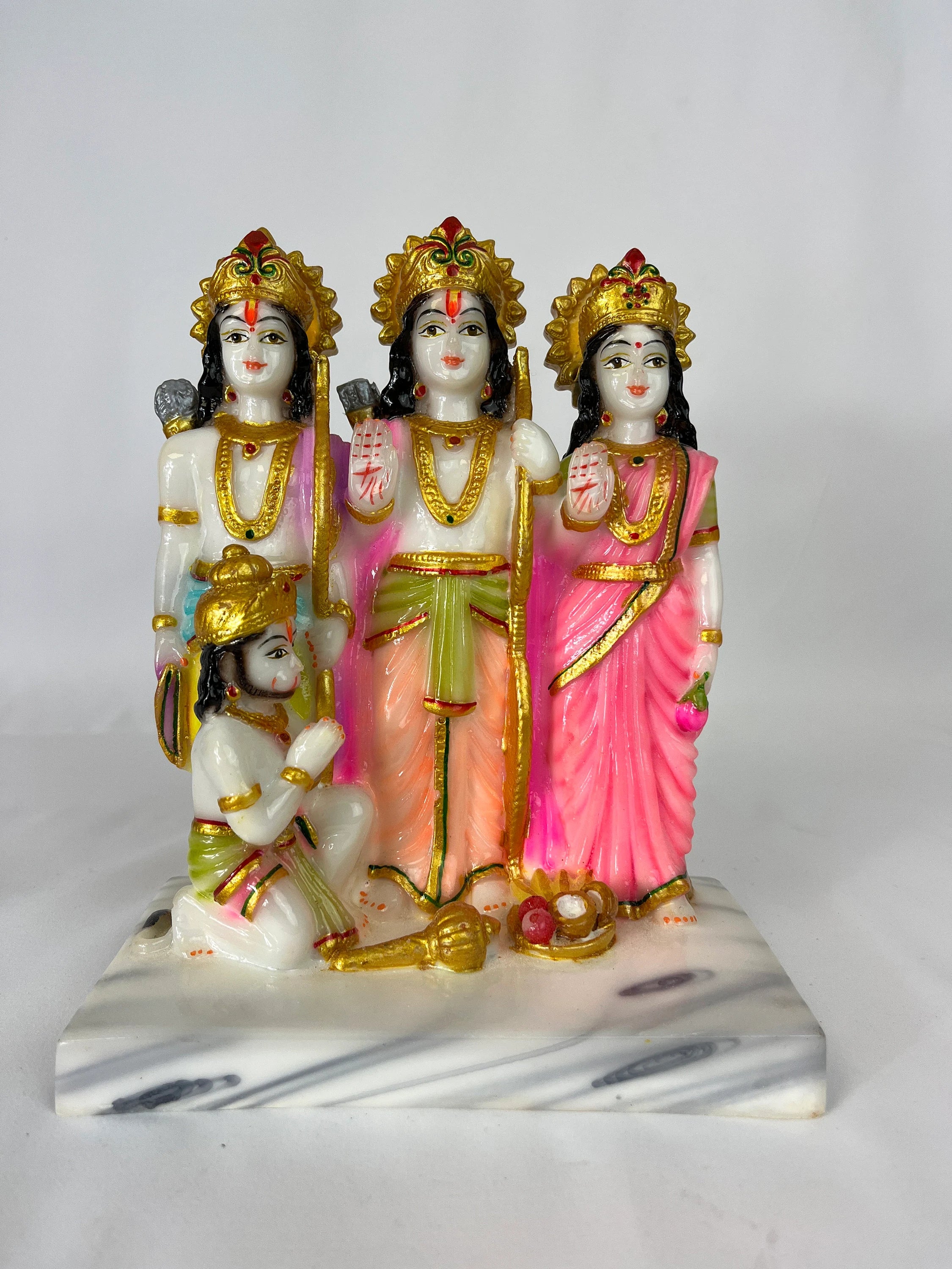 Marble Dust Lord Ram Darbar God Ram, Laxman, Sita & Hanuman Darbar, Multicolor, white and gold