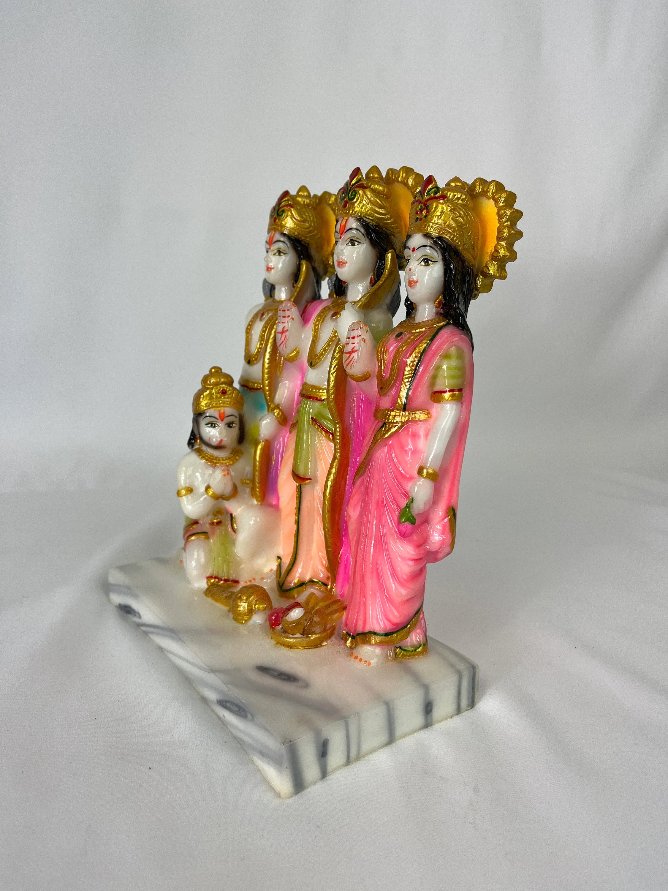 Marble Dust Lord Ram Darbar God Ram, Laxman, Sita & Hanuman Darbar, Multicolor, white and gold