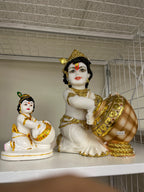 Krishna with Makhan Pot White and Gold, baby krishna