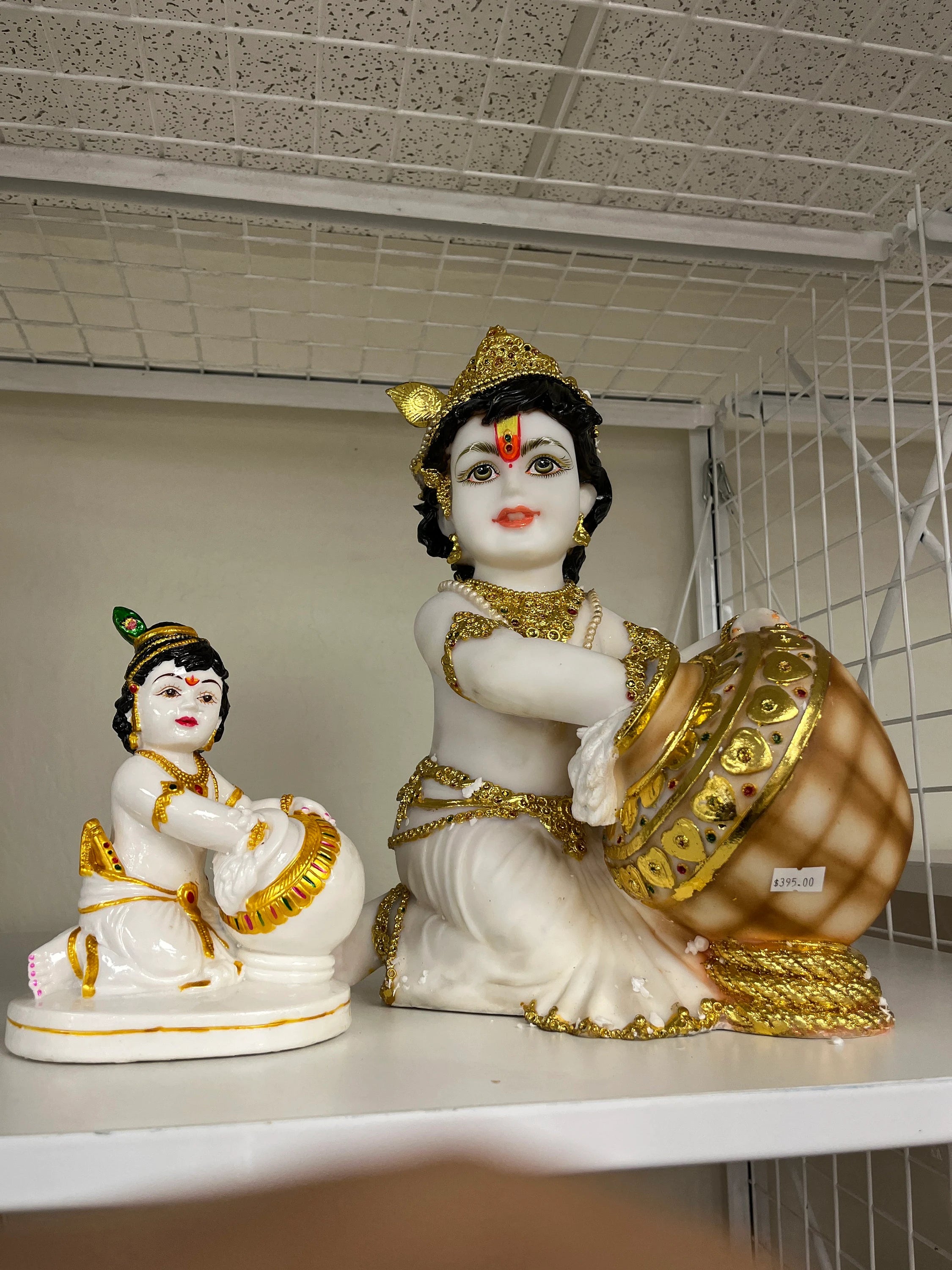 Krishna with Makhan Pot White and Gold, baby krishna