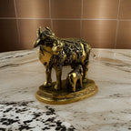 Brass Holy Kamdhenu Cow and Calf Idol | Brass Gau Mata Murti | Hindu Sacred Cow Sculpture | Spiritual Home Decor | Vastu Home Decor