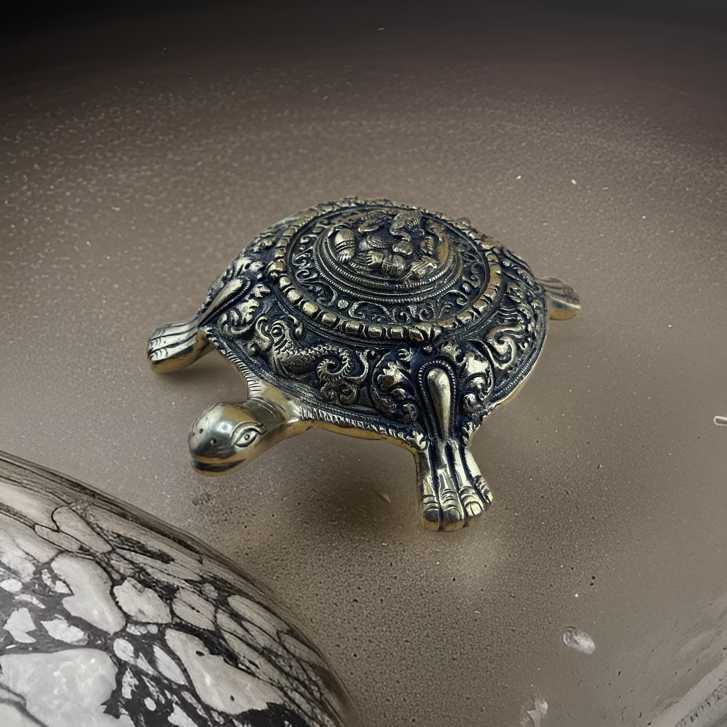 Brass Tortoise with Ganesha Engraved | Medium Size Kachua with Ganapati | Good Luck Tortoise | Vastu Feng Shui Decor