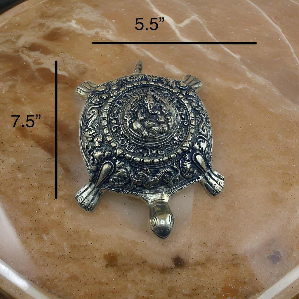 Brass Tortoise with Ganesha Engraved | Medium Size Kachua with Ganapati | Good Luck Tortoise | Vastu Feng Shui Decor