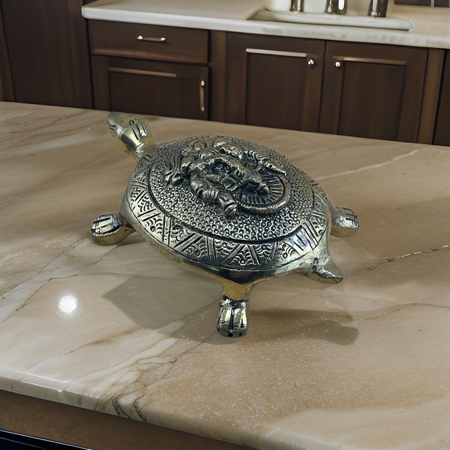 Brass Tortoise with Ganesha Engraved | Small Size Kachua with Ganapati | Good Luck Tortoise | Vastu Feng Shui Decor