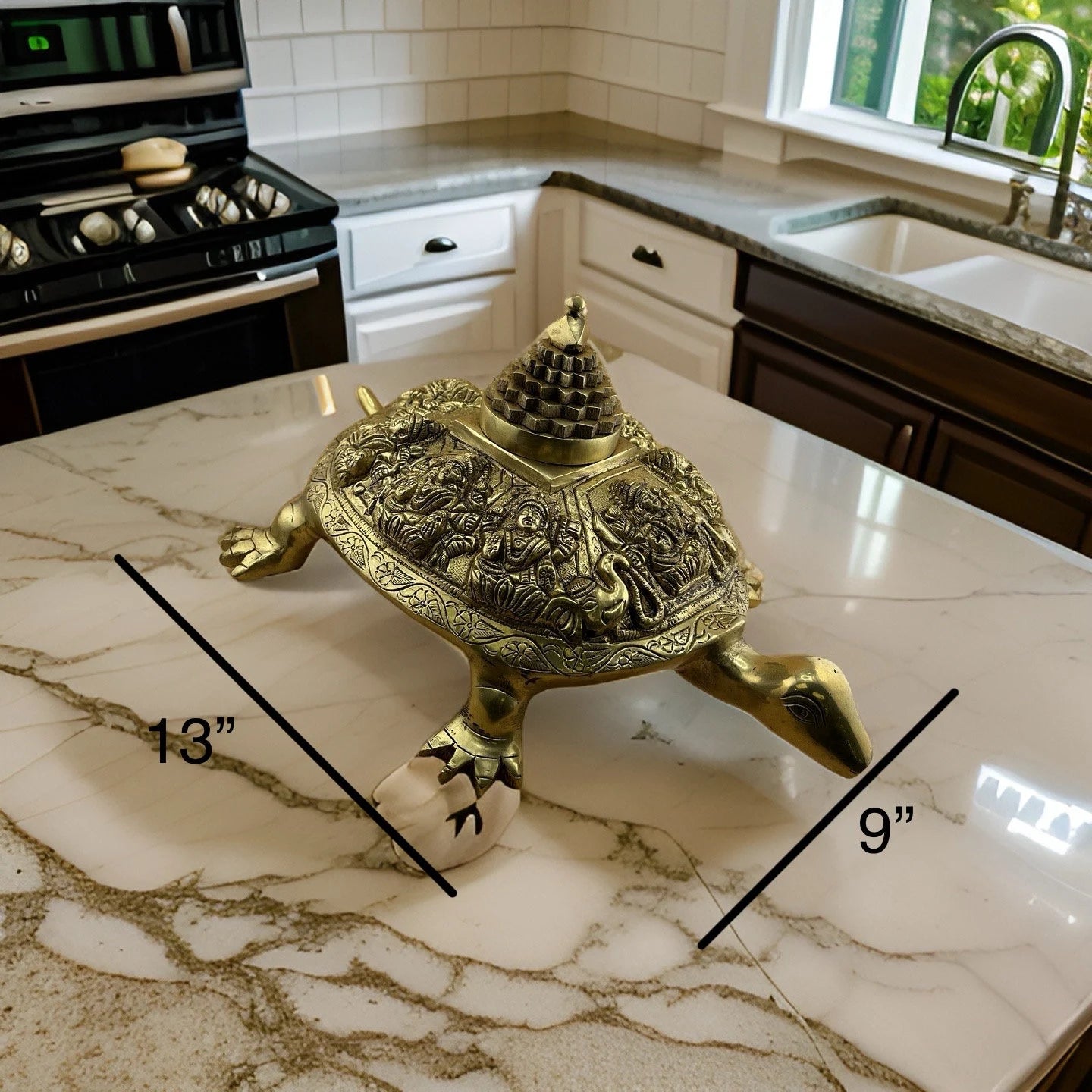 Brass Tortoise with Shree Yantra and Ashtalakshmi Carved | Shri Yantra Turtle/Tortoise/Kachua| Vastu Feng Shui Decor | Good Luck Turtle