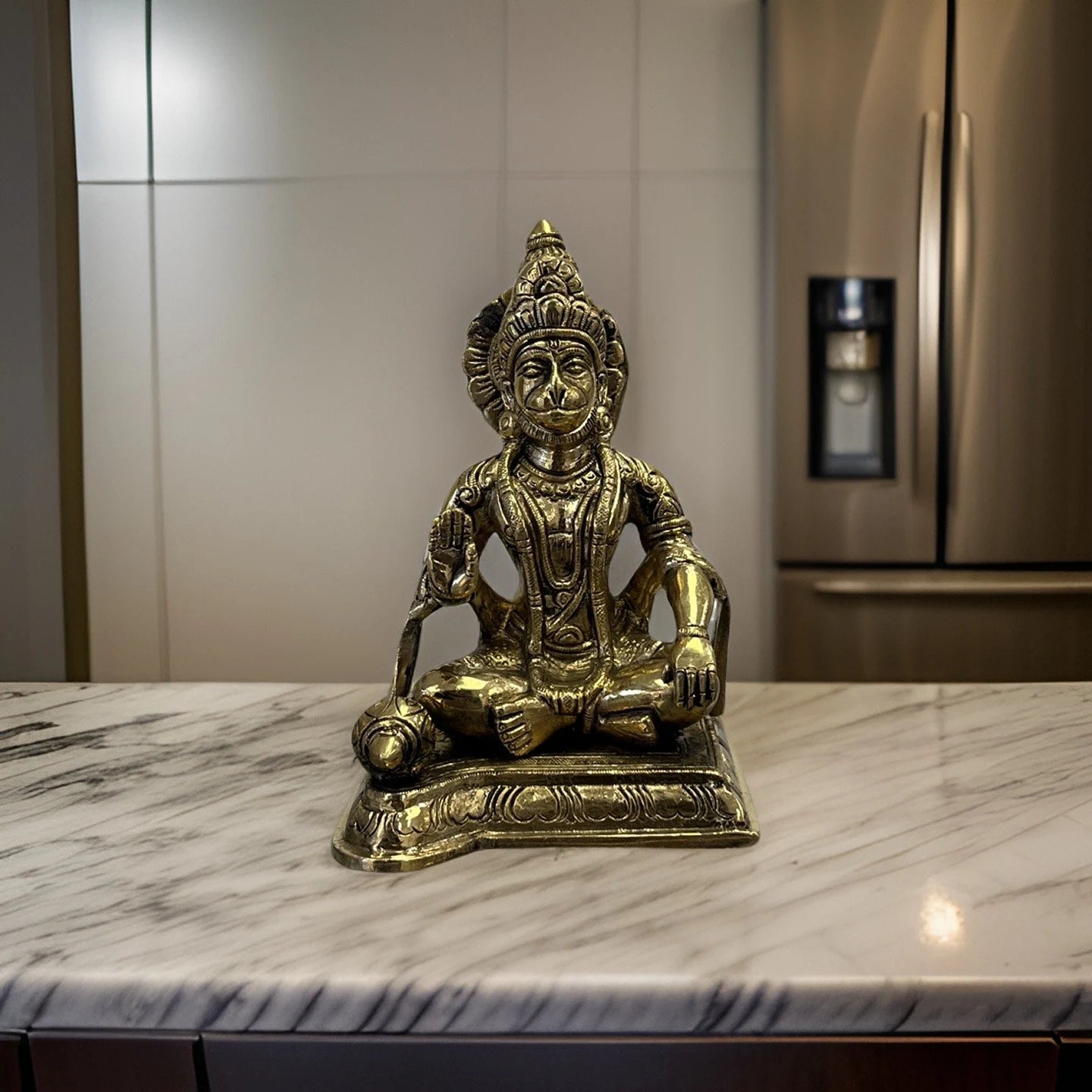 Lord Hanuman Sitting Fine Brass Statue, Hindu God Figurine