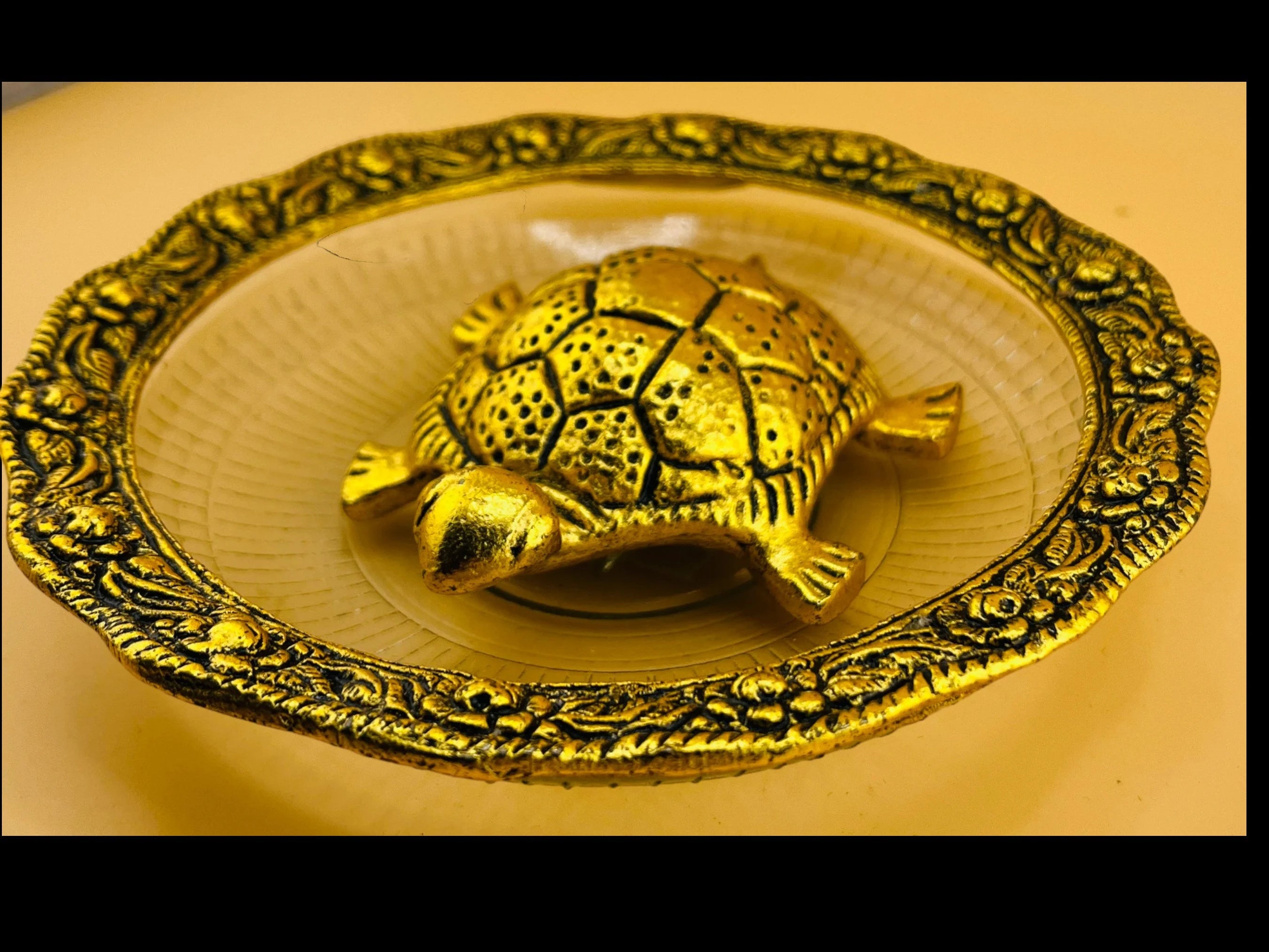 Tortoise with designer crystal plate kurma dev fengshui art return gift