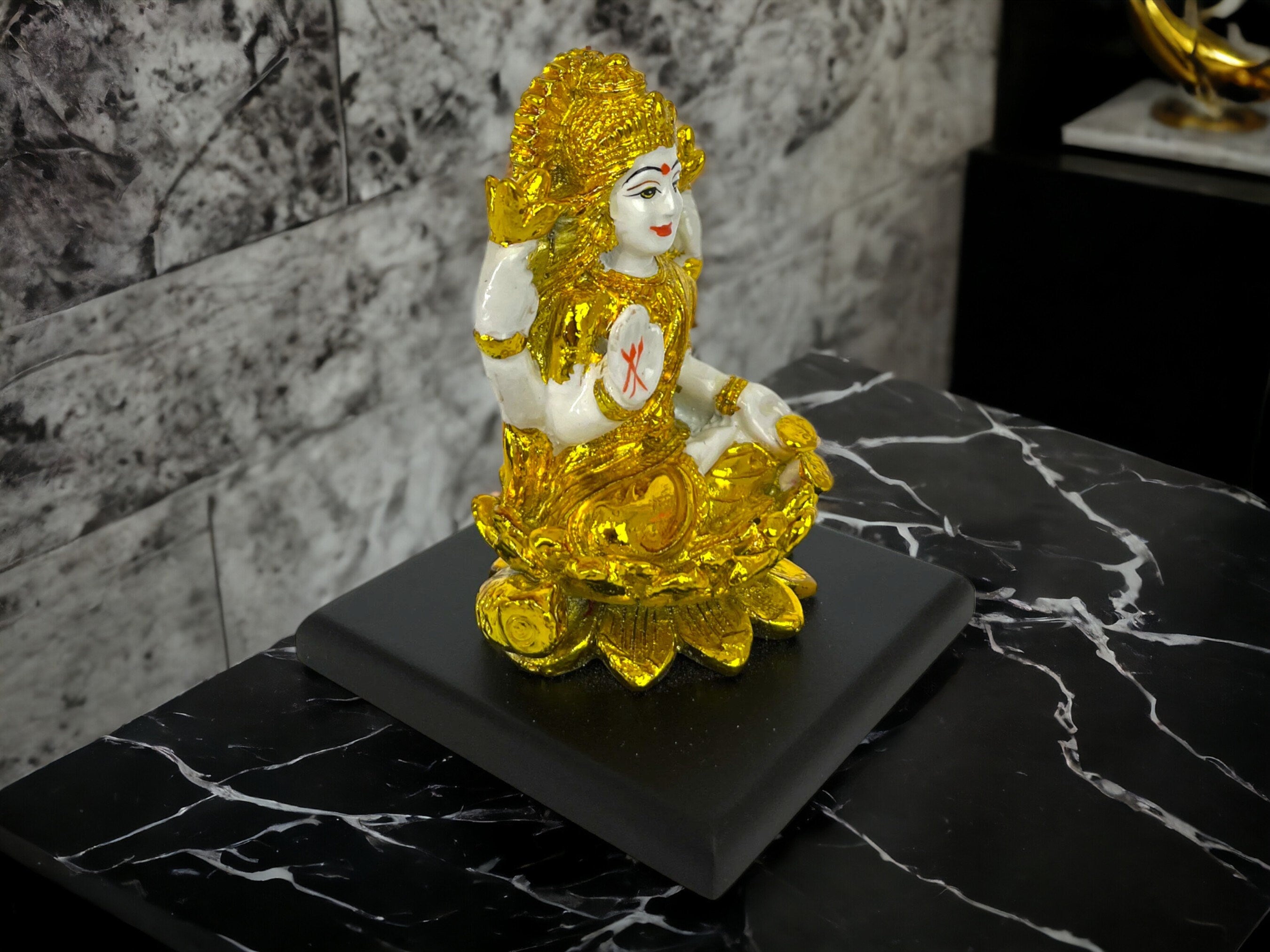 Laxmi Ji on Golden Lotus for Home and Office Decor