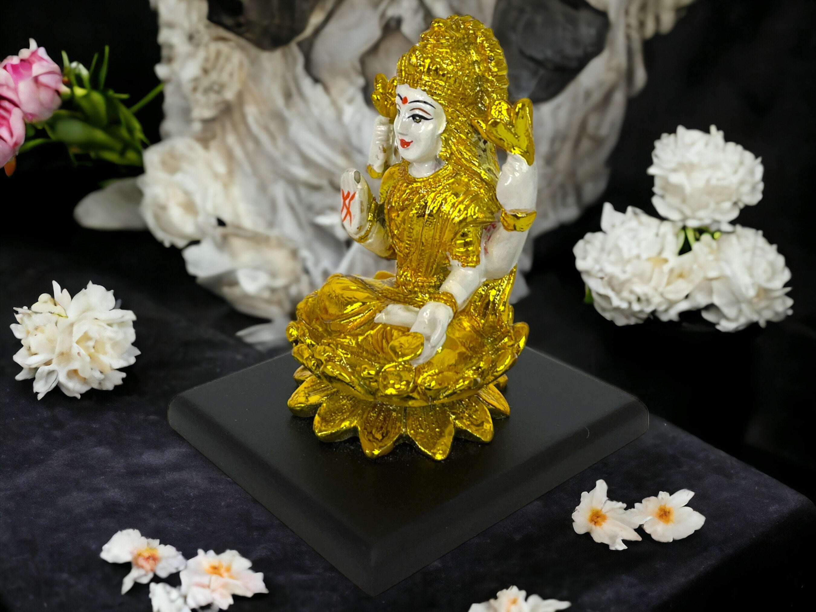 Laxmi Ji on Golden Lotus for Home and Office Decor