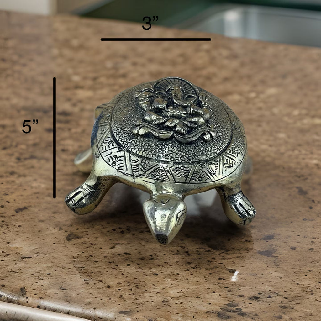 Brass Tortoise with Ganesha Engraved | Small Size Kachua with Ganapati | Good Luck Tortoise | Vastu Feng Shui Decor