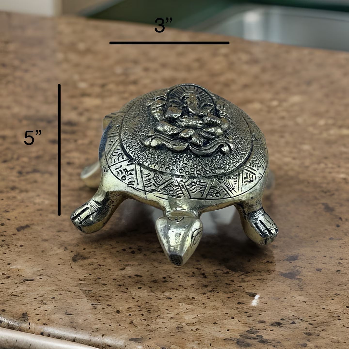 Brass Tortoise with Ganesha Engraved | Small Size Kachua with Ganapati | Good Luck Tortoise | Vastu Feng Shui Decor