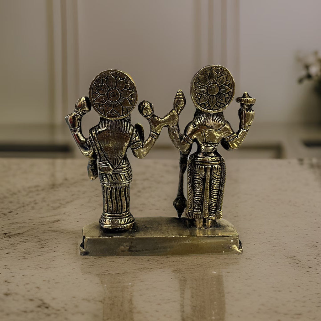 Brass Vishnu and Lakshmi Idol | Lord Visnu and Laxmi Murti | Brass Lakshmi Narayana Statue | Home Temple Laxmi Narayana
