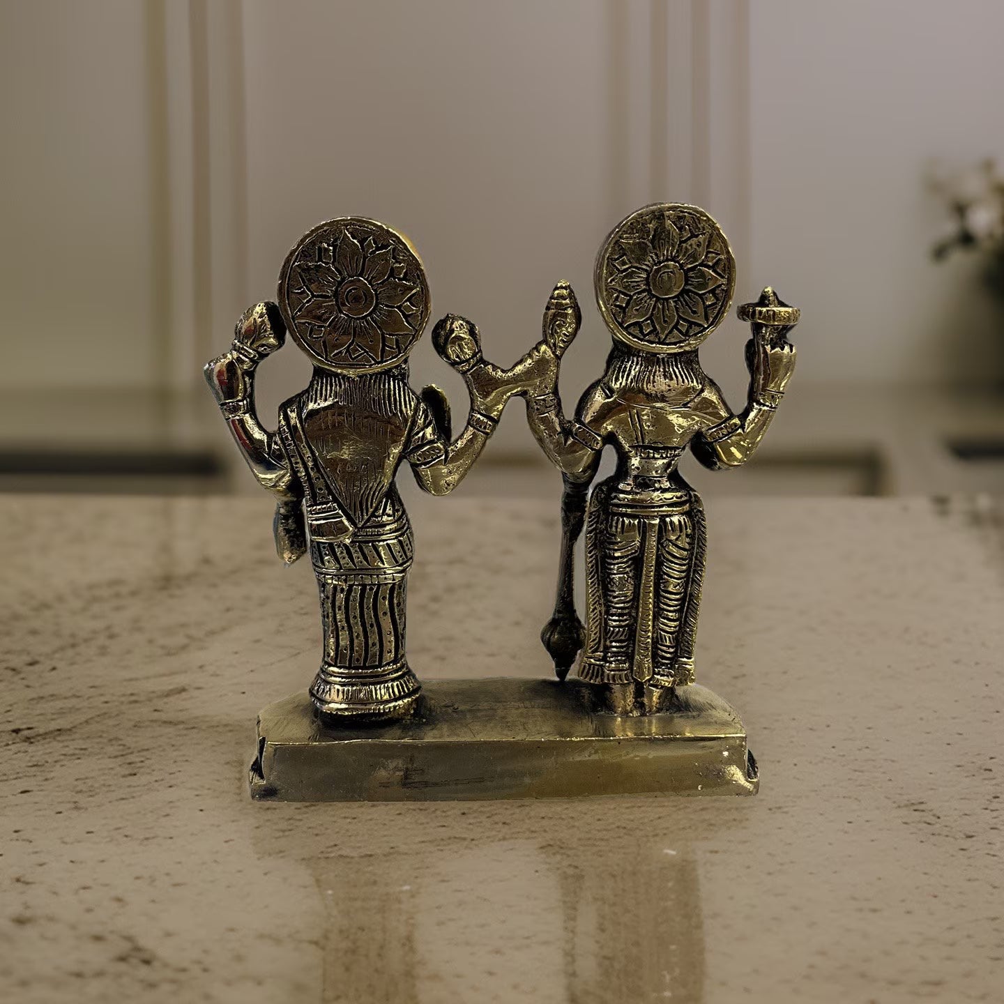 Brass Vishnu and Lakshmi Idol | Lord Visnu and Laxmi Murti | Brass Lakshmi Narayana Statue | Home Temple Laxmi Narayana