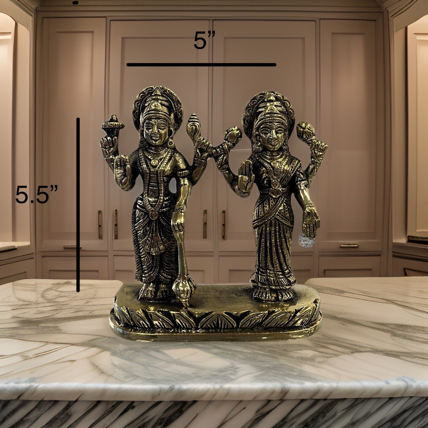 Brass Vishnu and Lakshmi Idol | Lord Visnu and Laxmi Murti | Brass Lakshmi Narayana Statue | Home Temple Laxmi Narayana