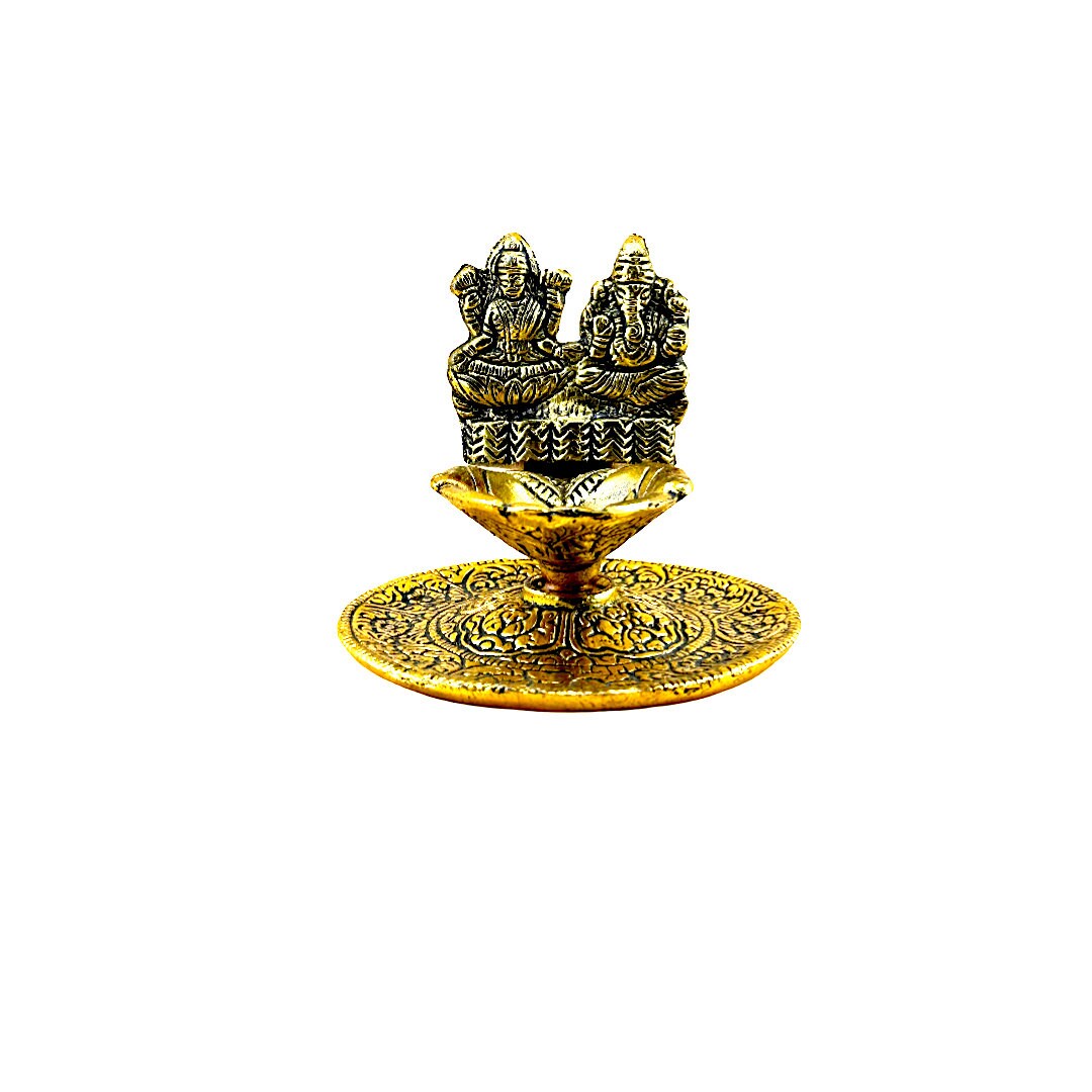 Handcrafted Oxidized Metal Diya with Gold Finish