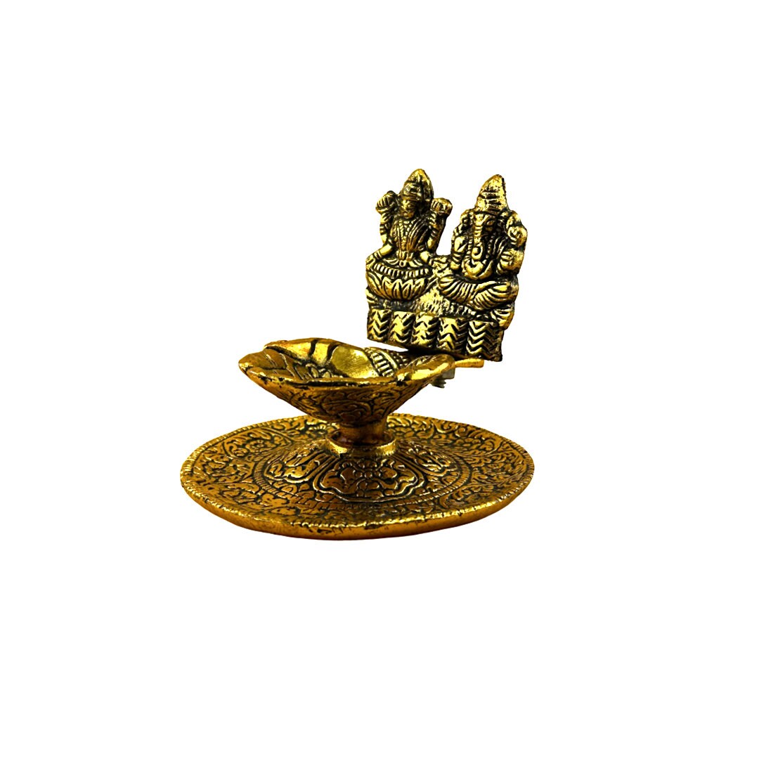 Handcrafted Oxidized Metal Diya with Gold Finish