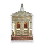 Silver Oxidated Wooden Temple With Brown Accents | Oxidised Mandir/Mandap | 9 X 18 X 31 inches