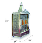 Silver Oxidated Wooden Temple With Brown Accents | Oxidised Mandir/Mandap | 9 X 18 X 31 inches