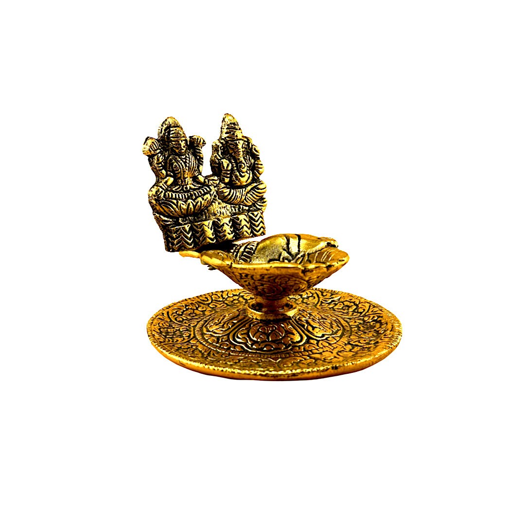 Handcrafted Oxidized Metal Diya with Gold Finish