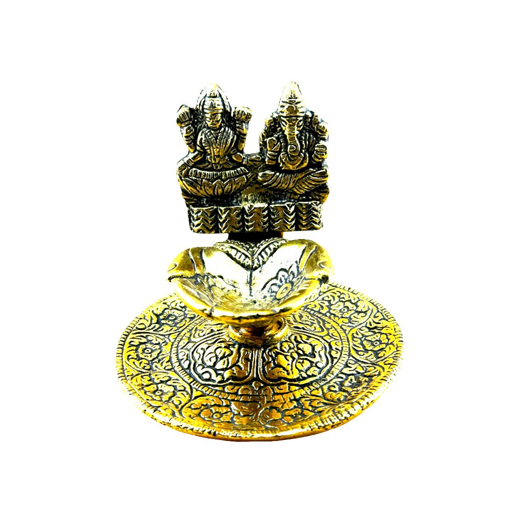 Handcrafted Oxidized Metal Diya with Gold Finish