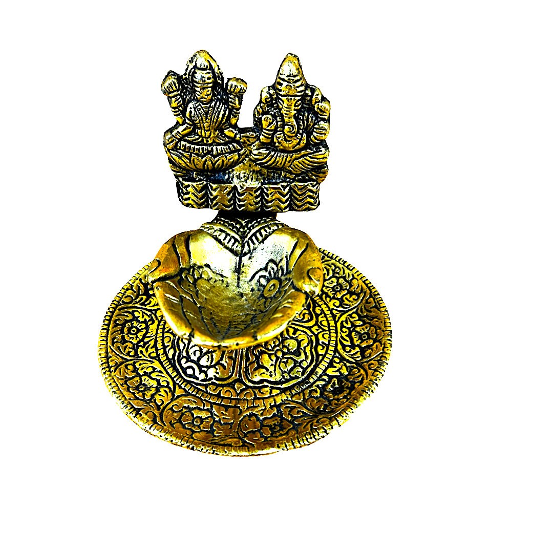 Handcrafted Oxidized Metal Diya with Gold Finish