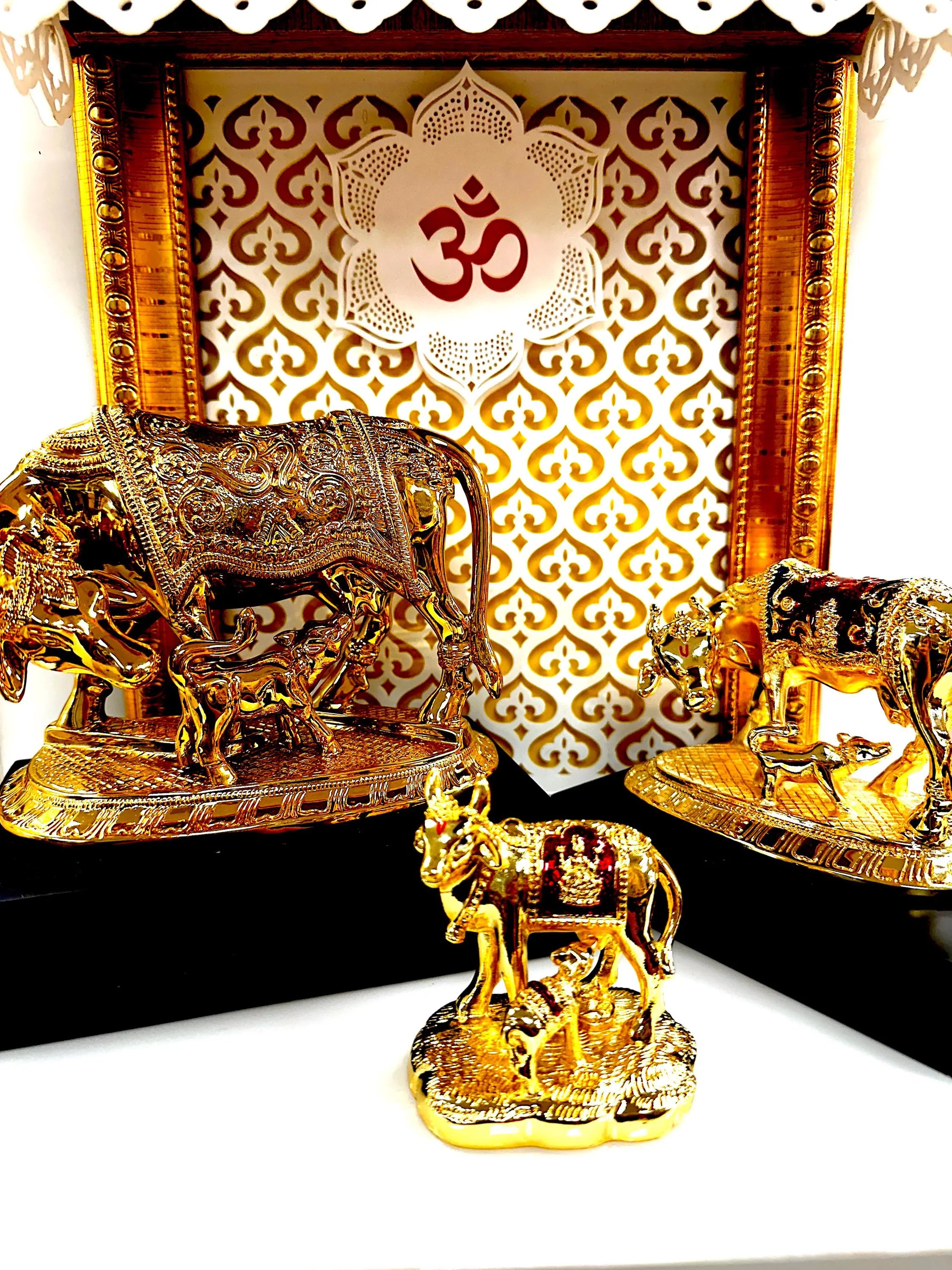 Intricate Cow and Calf Kamdhenu - 24Ct gold plated