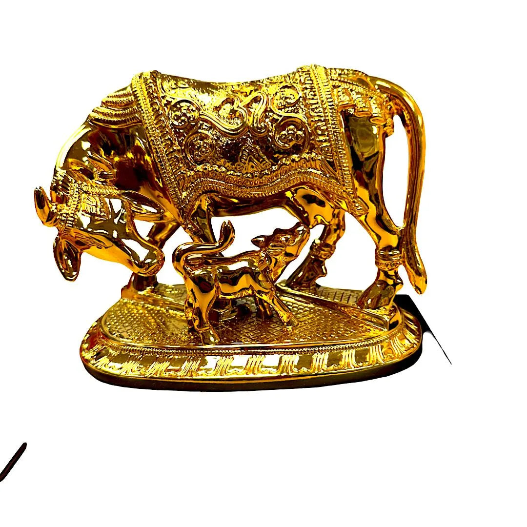 Intricate Cow and Calf Kamdhenu - 24Ct gold plated