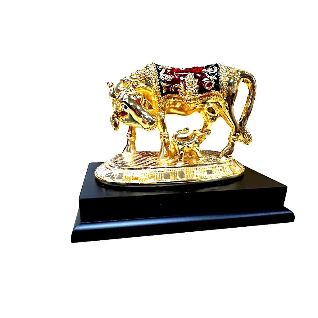 Intricate Cow and Calf Kamdhenu - 24Ct gold plated