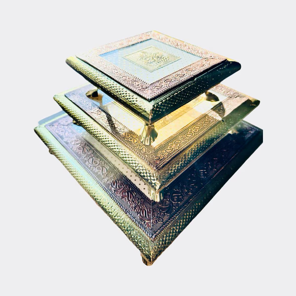 Handcrafted Golden Minakari Chowki/Bajot/Chaurang for Puja home decor