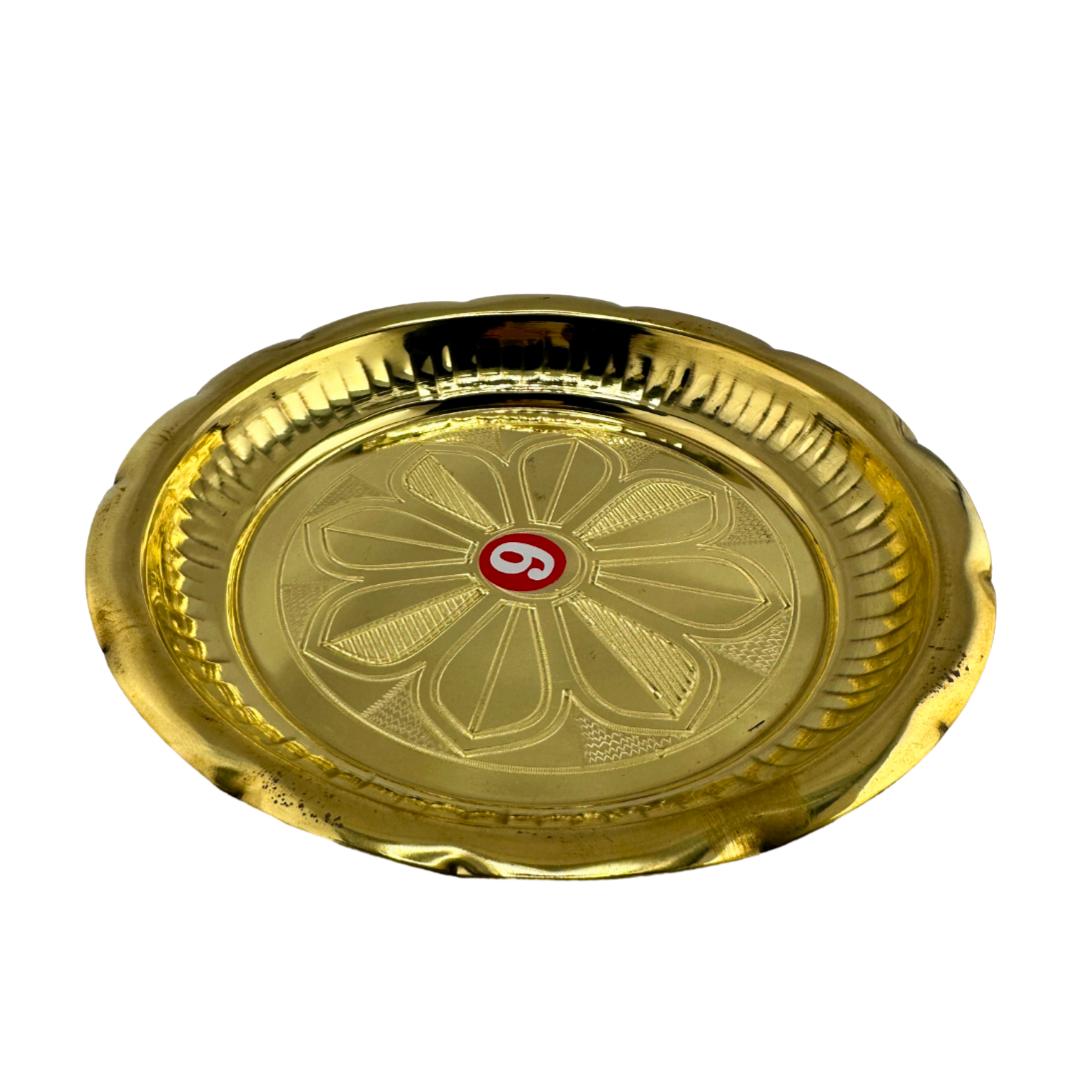 Brass plate with floral Engraving |Brass Pooja Thali Plate with Engraved Flower Design for Home Temple and Pooja Room