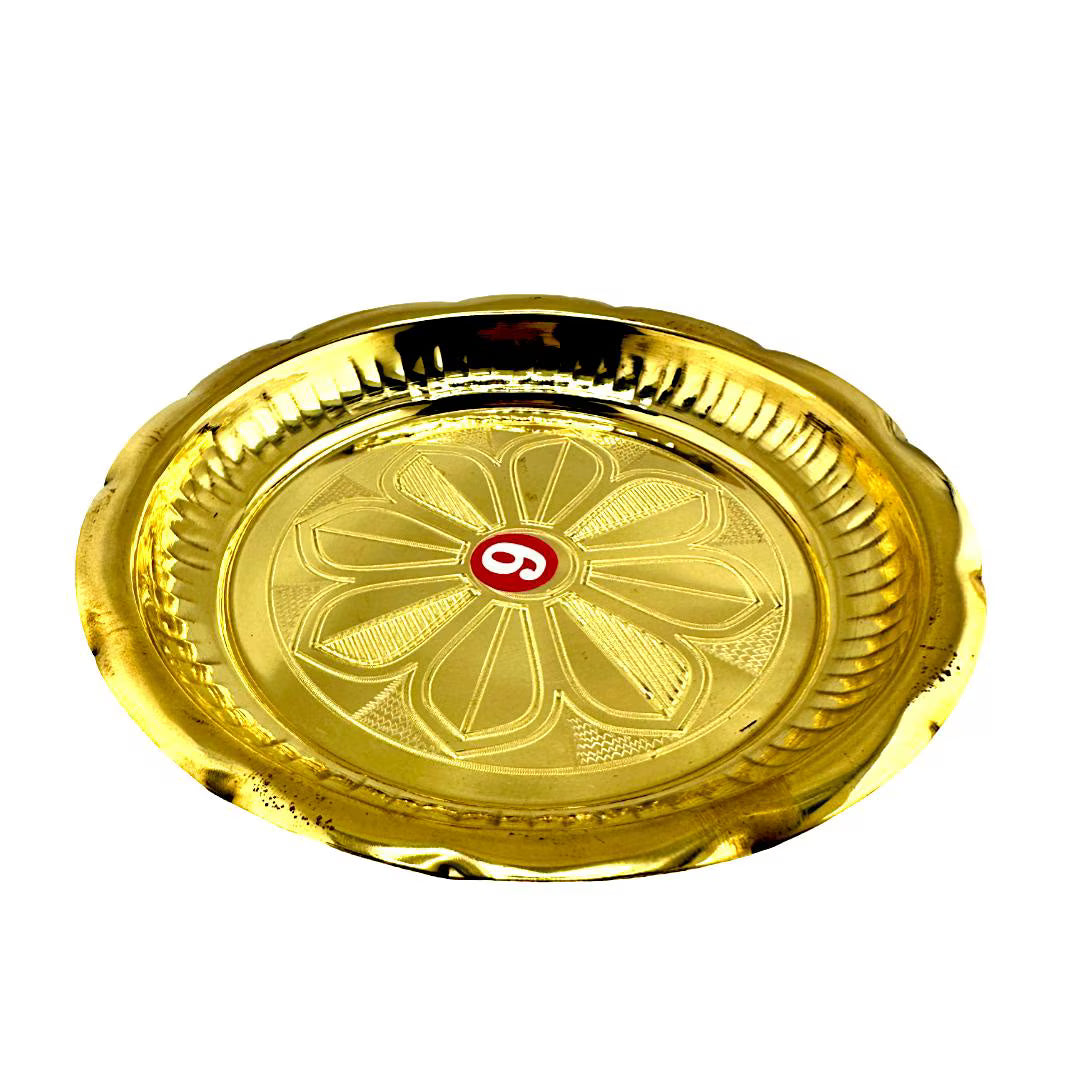Brass plate with floral Engraving |Brass Pooja Thali Plate with Engraved Flower Design for Home Temple and Pooja Room
