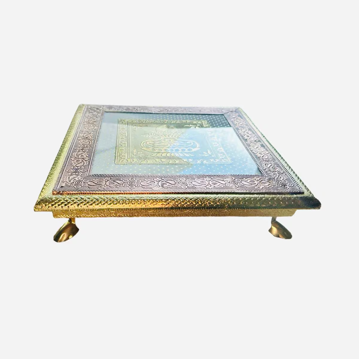 Handcrafted Golden Minakari Chowki/Bajot/Chaurang for Puja home decor