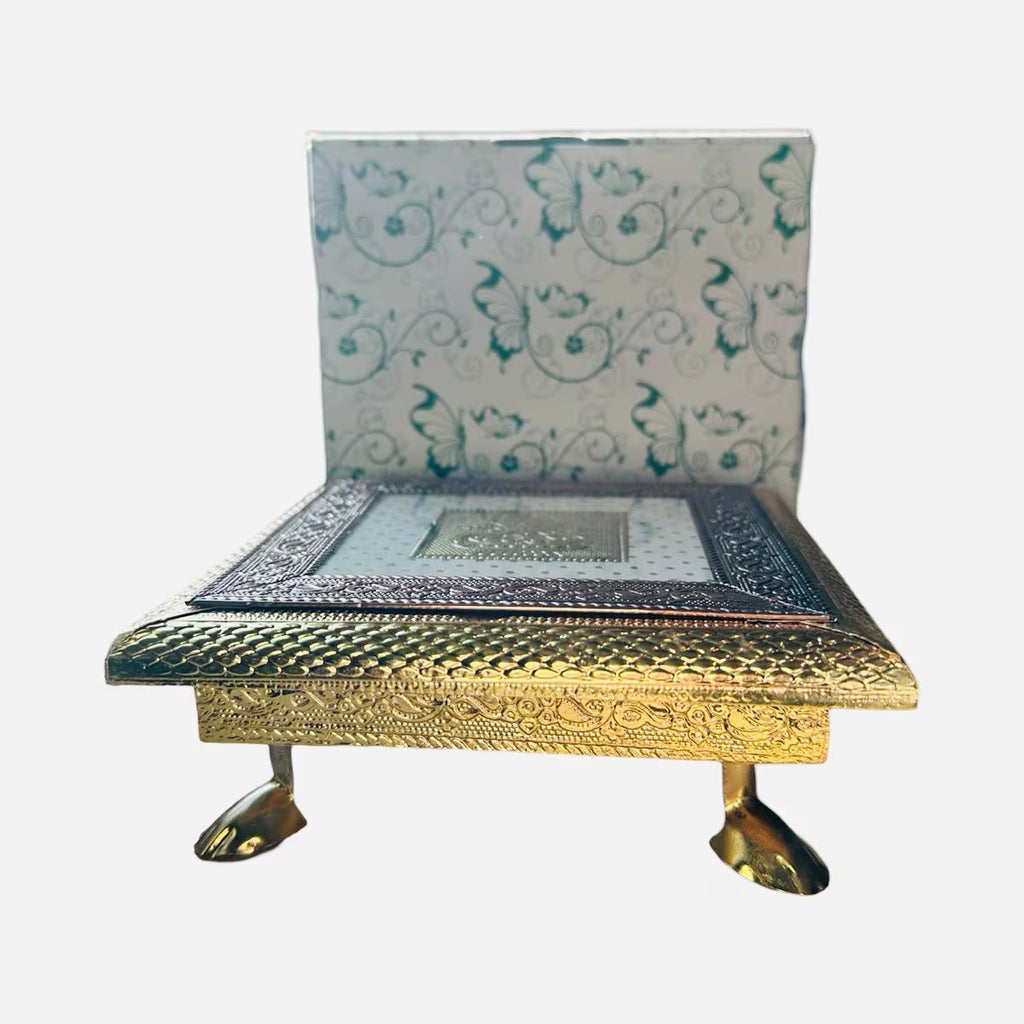 Handcrafted Golden Minakari Chowki/Bajot/Chaurang for Puja home decor