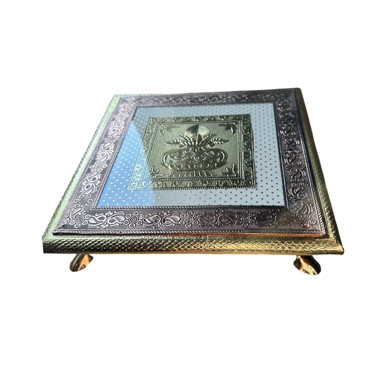 Handcrafted Golden Minakari Chowki/Bajot/Chaurang for Puja home decor