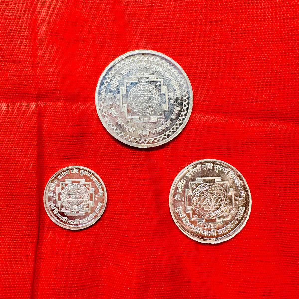 Pure Silver Coins Diwali Lakshmi Ganesh Shri Yantra Engraved