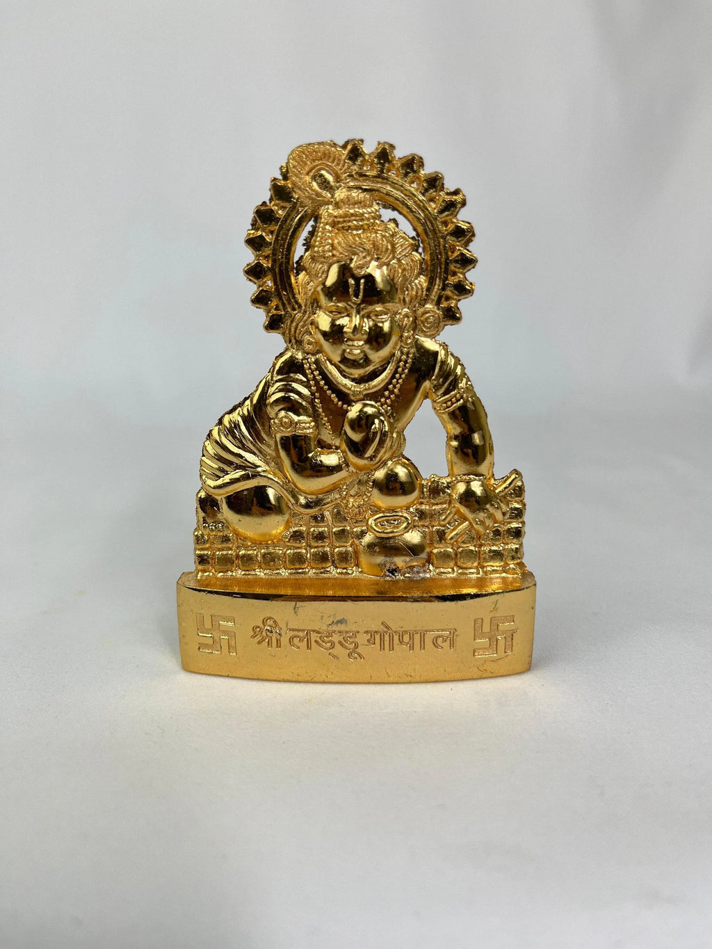 Gold Plated Baby Krishna Murti Idol for Pooja, Car Dashboard, Home, Office Décor, Gifting Decorative Showpiece, Temple Gift (Zinc, Golden)