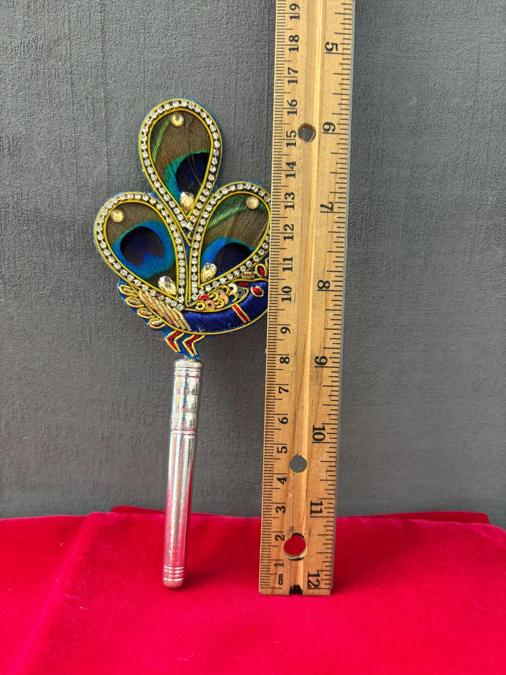 Pure Silver Mor Pankh Peacock Feather with Rod | Decorative Peacock Silver Rod