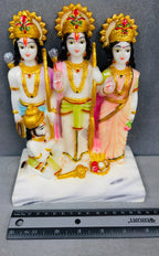 Marble Dust Lord Ram Darbar God Ram, Laxman, Sita & Hanuman Darbar, Multicolor, white and gold