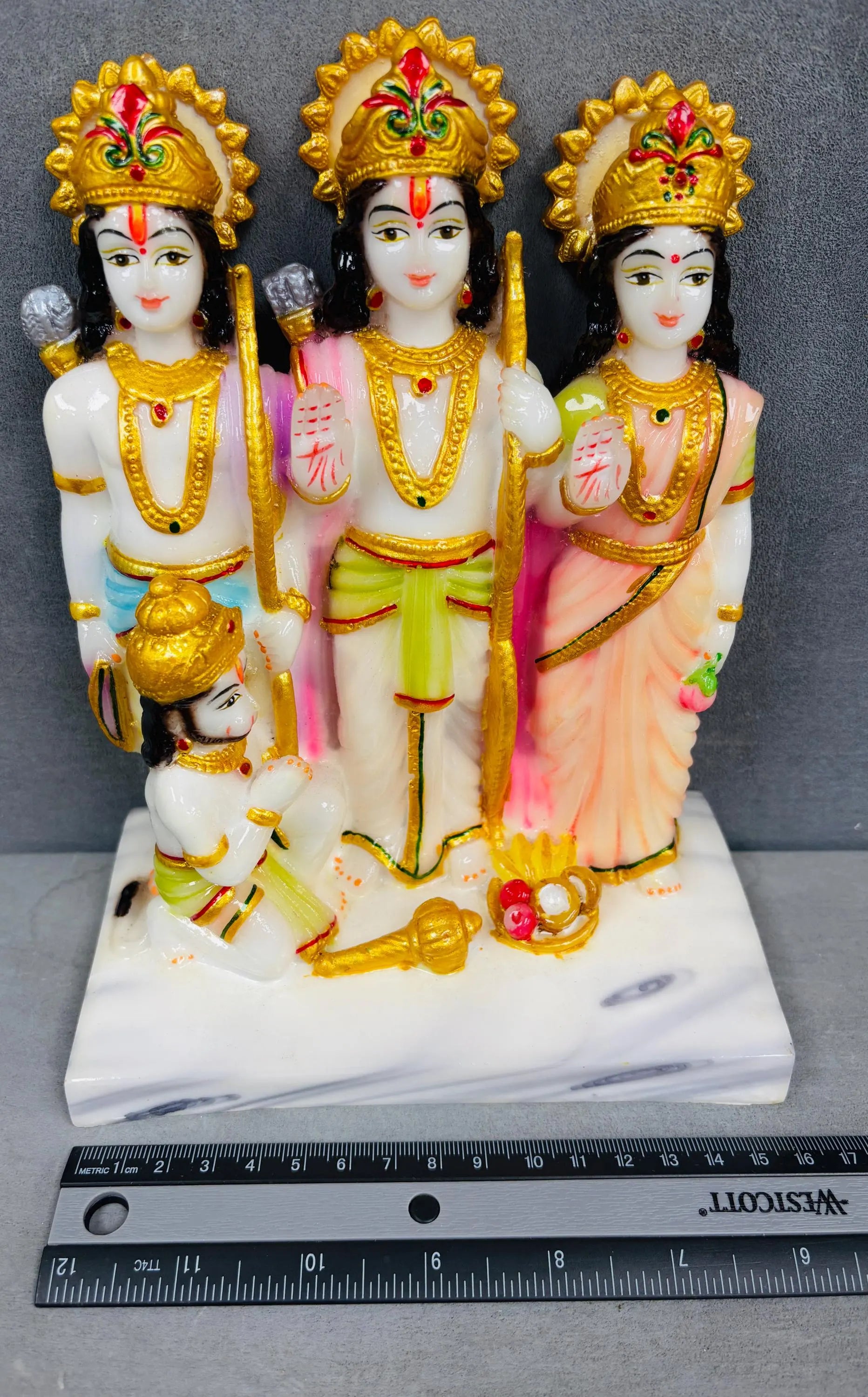 Marble Dust Lord Ram Darbar God Ram, Laxman, Sita & Hanuman Darbar, Multicolor, white and gold