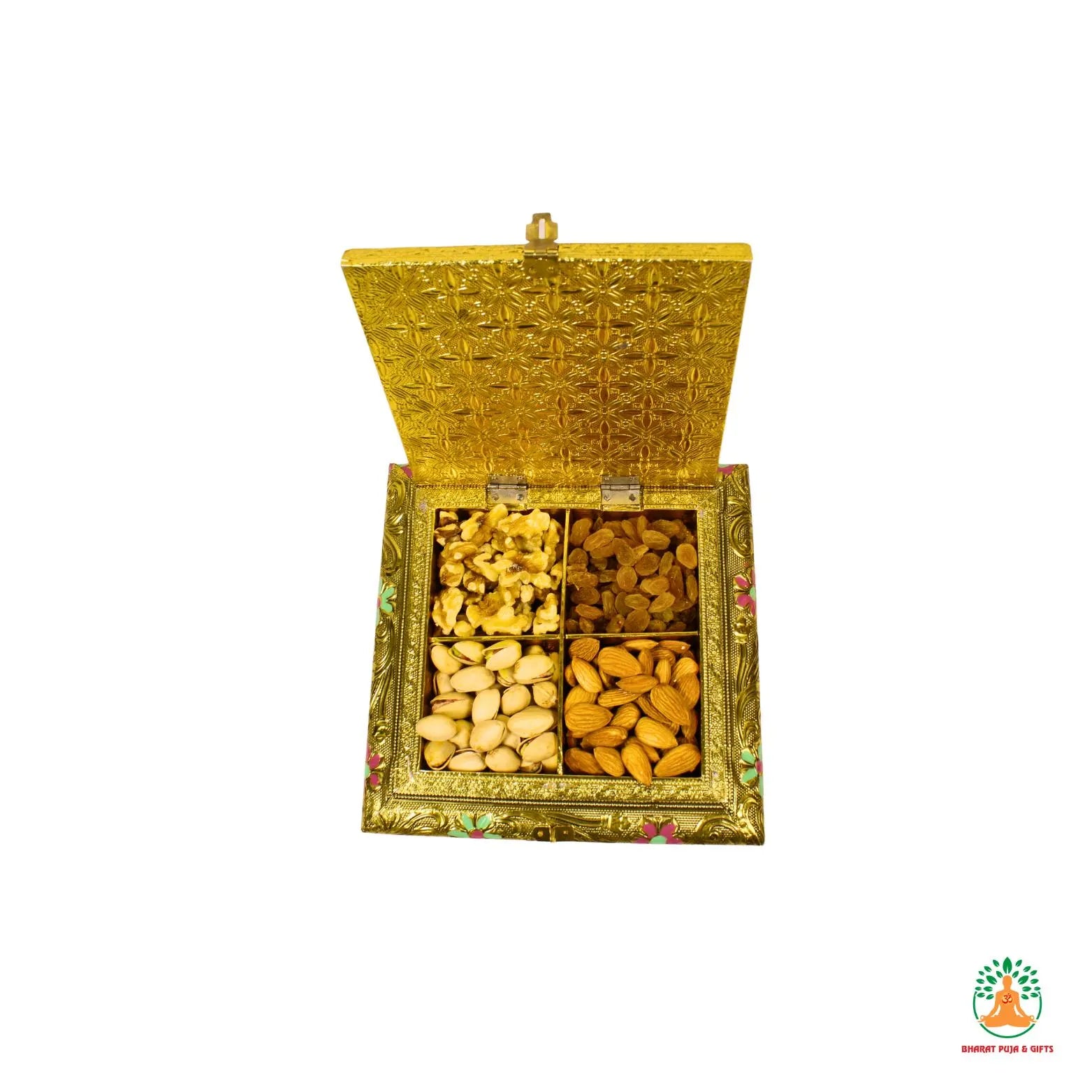 Wooden Dry Fruit Box with 4 Compartments | Colourful Artwork Storage Box for Diwali | Festive Gifting