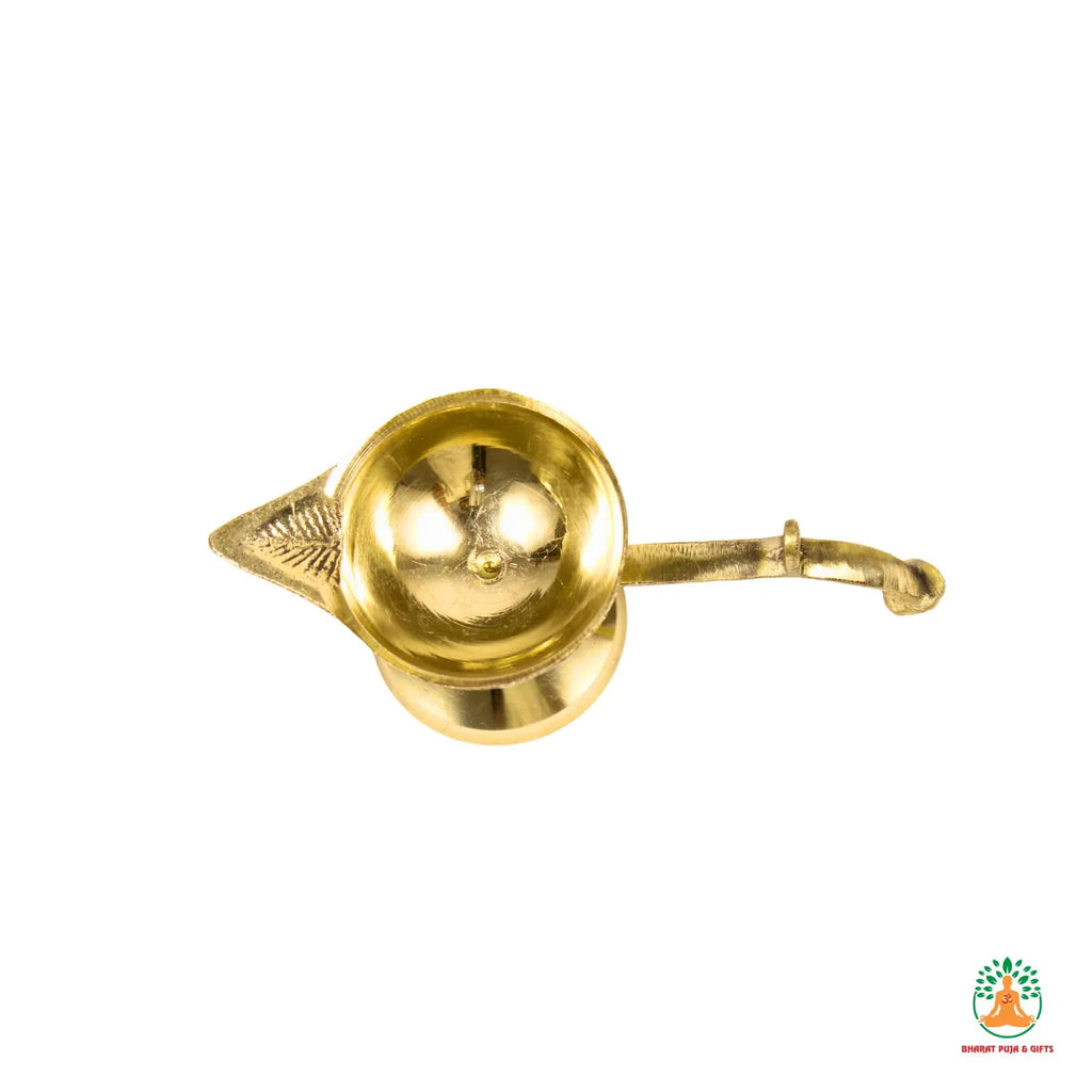 Brass Arti Diya with Curved Handle | Brass Aarti Oil Lamp