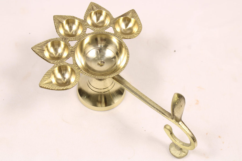Brass Panch Arti Diya | Traditional Five-Wick Oil Lamp | Brass Panchamukhi Diya