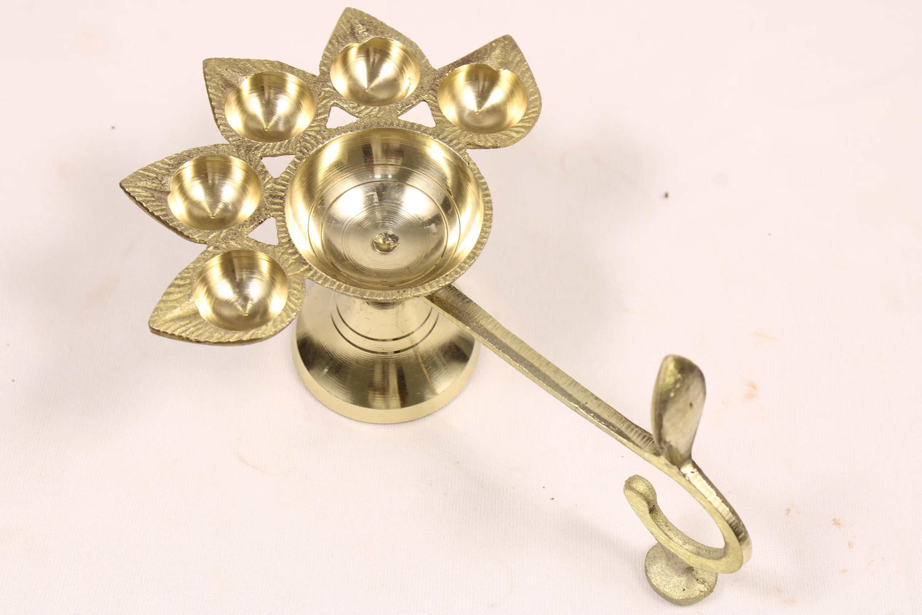 Brass Panch Arti Diya | Traditional Five-Wick Oil Lamp | Brass Panchamukhi Diya