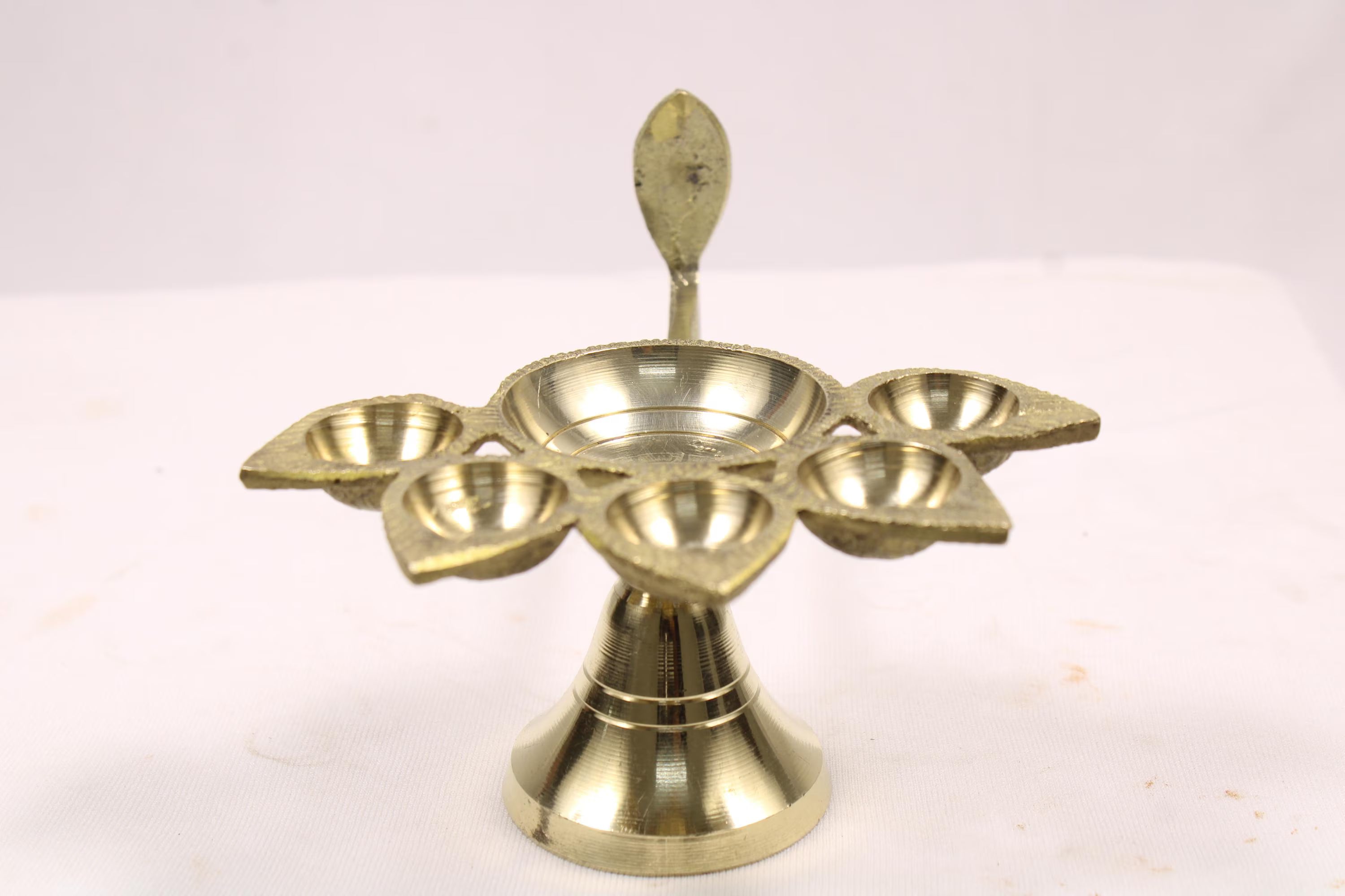 Brass Panch Arti Diya | Traditional Five-Wick Oil Lamp | Brass Panchamukhi Diya