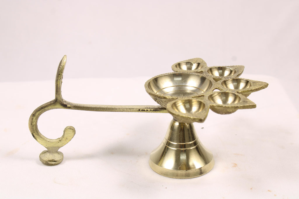 Brass Panch Arti Diya | Traditional Five-Wick Oil Lamp | Brass Panchamukhi Diya