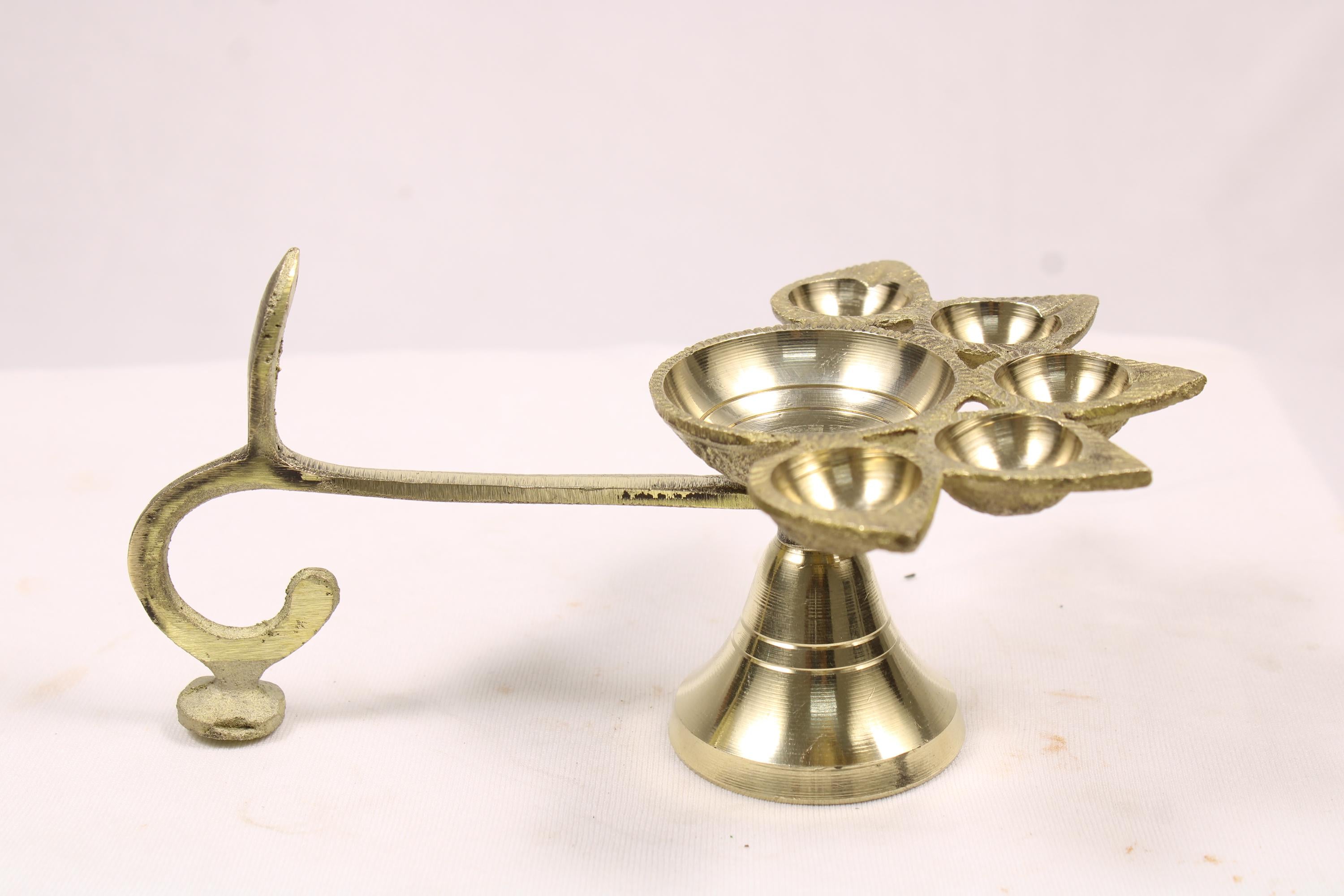 Brass Panch Arti Diya | Traditional Five-Wick Oil Lamp | Brass Panchamukhi Diya