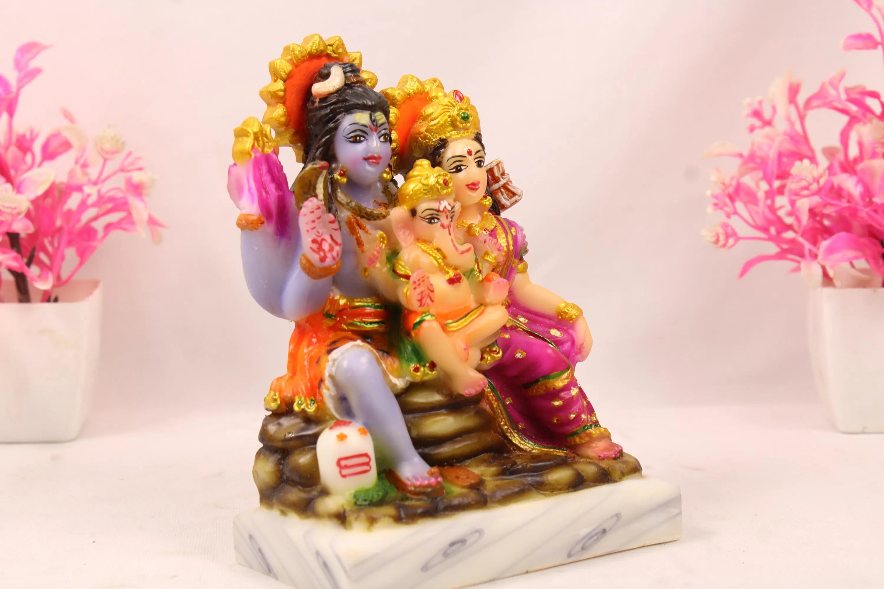 Small 3 inch Shiva Parivaar Statue | Marble Dust Shiva Parvati Ganesha Idol | Lord Shiva Parvati Ganesha Murti for Home Temple | Hindu Idols