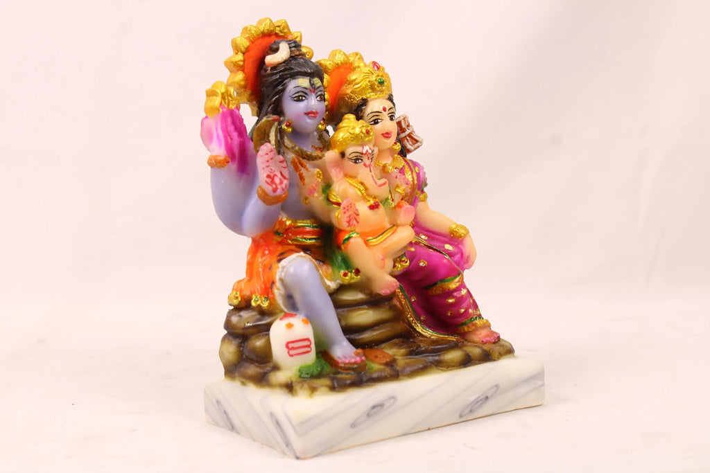 Small 3 inch Shiva Parivaar Statue | Marble Dust Shiva Parvati Ganesha Idol | Lord Shiva Parvati Ganesha Murti for Home Temple | Hindu Idols