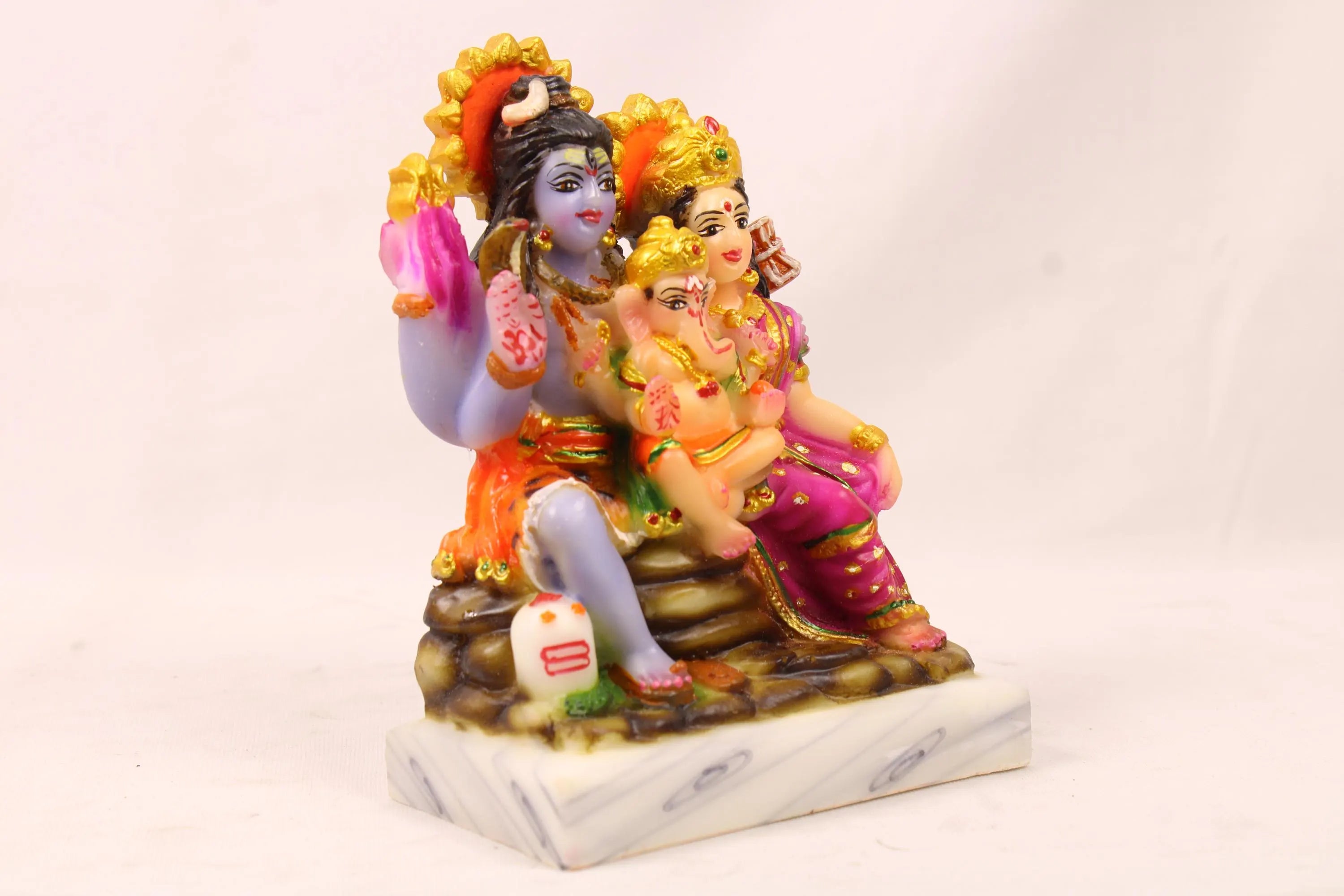 Small 3 inch Shiva Parivaar Statue | Marble Dust Shiva Parvati Ganesha Idol | Lord Shiva Parvati Ganesha Murti for Home Temple | Hindu Idols